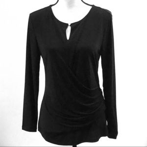 NWT Daisy Fuentes Faux Wrap Long Sleeve Black Top